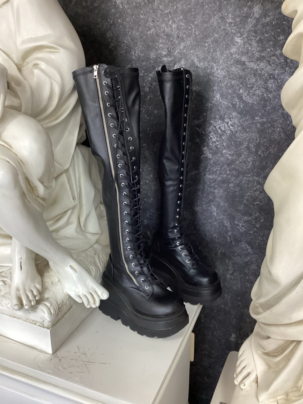 Demonia Shaker Knee High Platform Boots Black Vegan Women’s Size 8